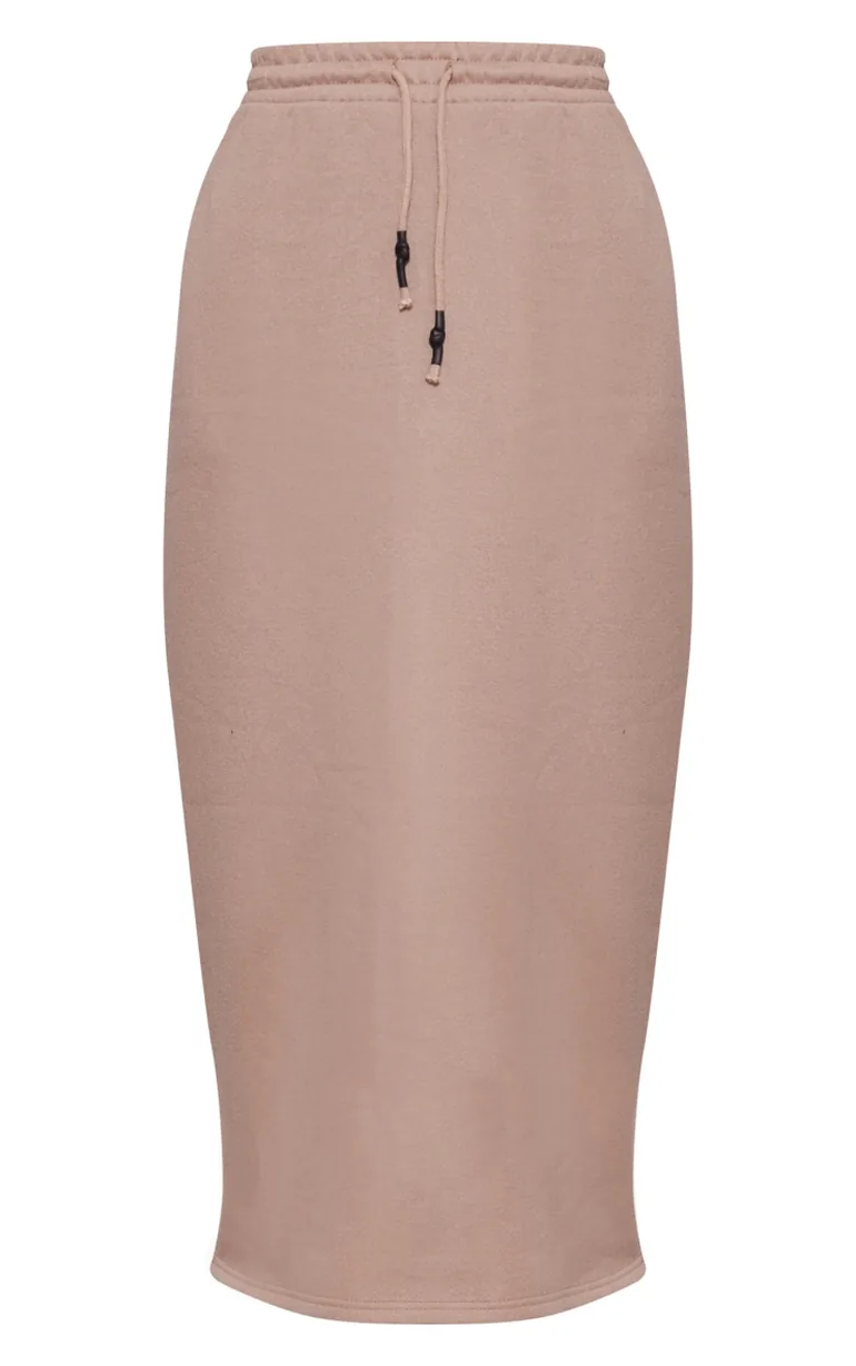 Mocha Sweat Drawstring Midi Skirt - 4