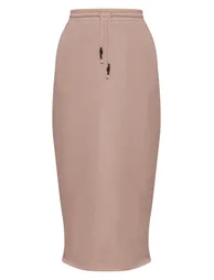 Mocha Sweat Drawstring Midi Skirt - 4