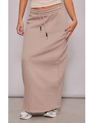 Mocha Sweat Drawstring Midi Skirt - 1