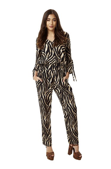 Women's Zebra Print Jumpsuit with 3/4 Sleeves.