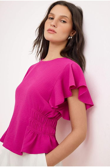 Cherry Side Gipe Detailed Woven Blouse
