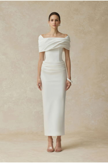 Solara White Draped Dress