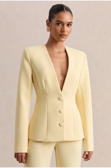 Rosalina | Lemon Extreme-Plunge Neck Tailored Blazer