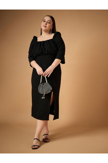 Plus Size Glittered Ruched Detail Sheath Midi Dress