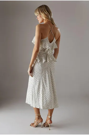 Ruffle Detail Bias Satin Dress