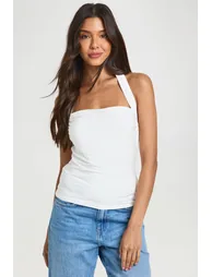 Ruched Square Neck Halter Top - ivory - 1
