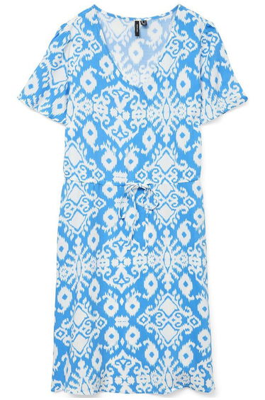 Printed Short Sleeve Dress with V-Neck