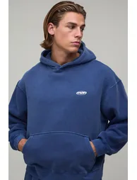 Oversized Man Sport Washed Hoodie - washed blue - 1