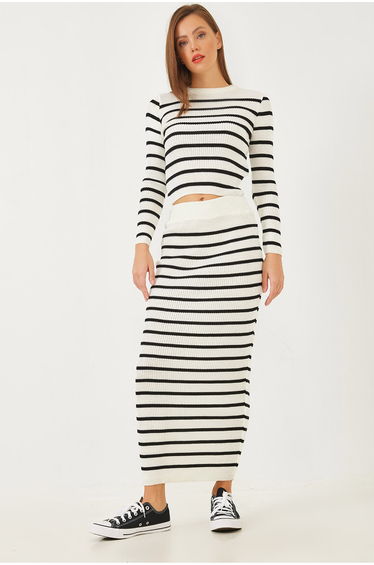Women's Striped Knitwear Bottom-Top Set