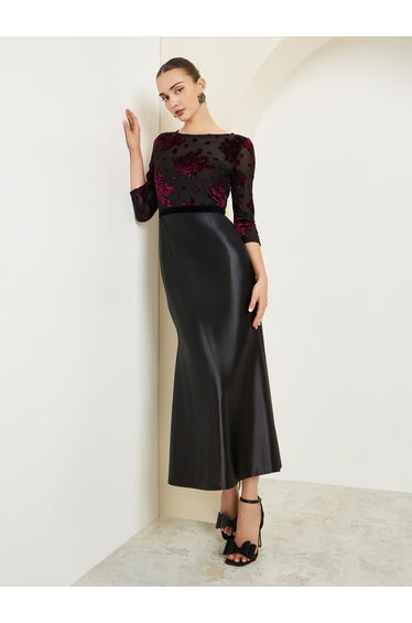 Black Velvet Embellished Mermaid Hem Maxi Dress