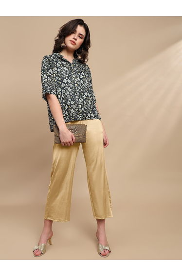 Gold Solid Crop Length Pants