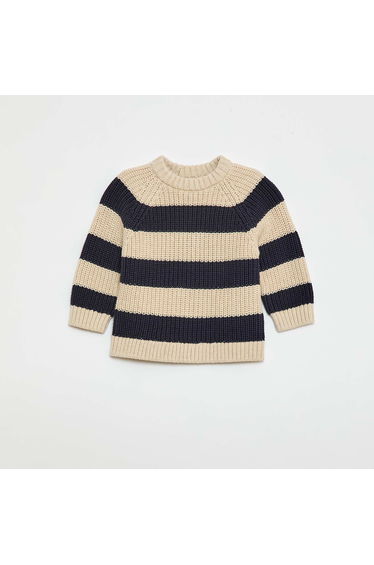 Beaded Knit Cotton Sweater BEIGE