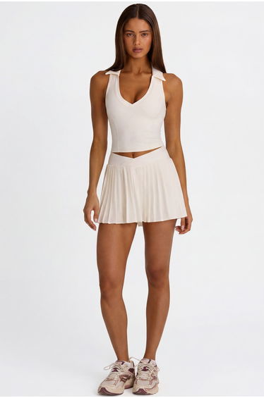 Soft Active Crossover Pleated Mini Skort in Ivory
