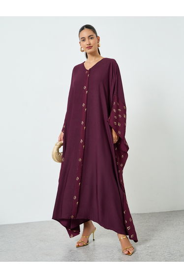 Maroon Printed Kimono Sleeve Kaftan