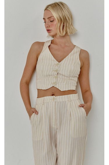 Beige Pinstripe Tailored Waistcoat