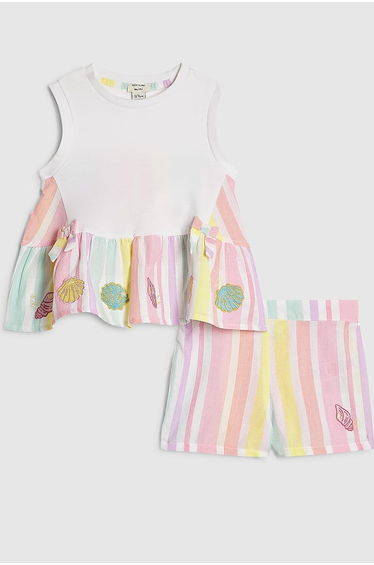 Mini Girls White Stripe Top & Short Set