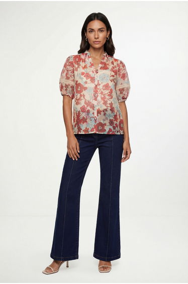 Floral Organza Lace Detail Short Sleeve Shirt