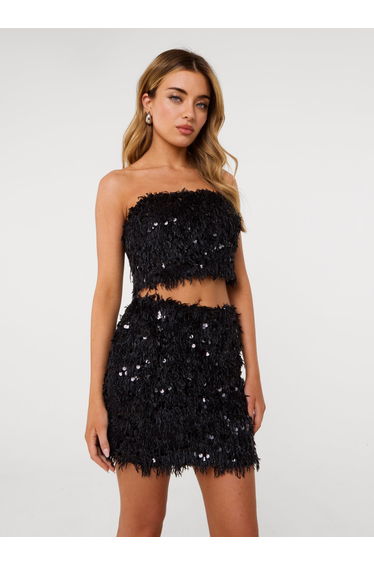 Feather Sequin Bandeau Top