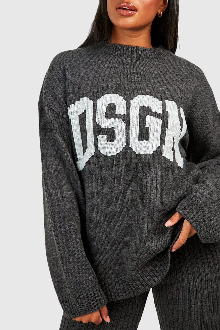 Dsgn Crew Neck Knitted Jumper - charcoal - 3