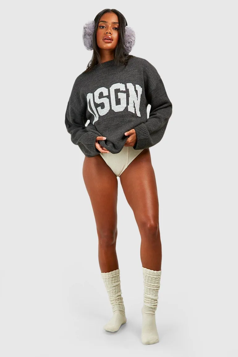 Dsgn Crew Neck Knitted Jumper - charcoal - 2