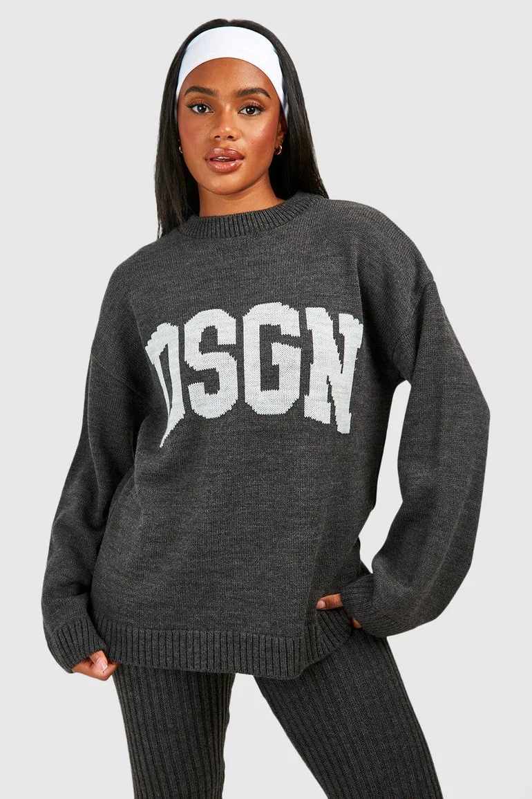Dsgn Crew Neck Knitted Jumper - charcoal