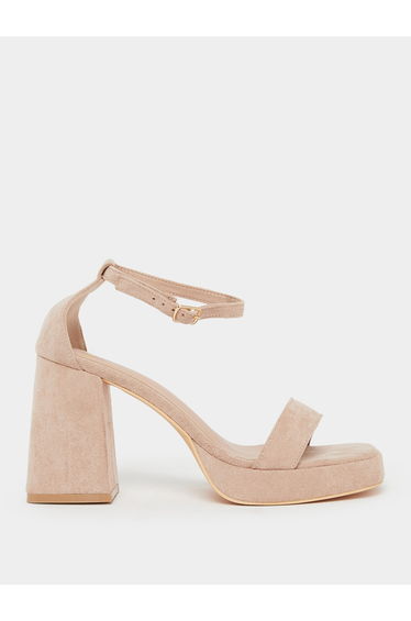 Beige Ankle Strap Platform High Heel Sandals