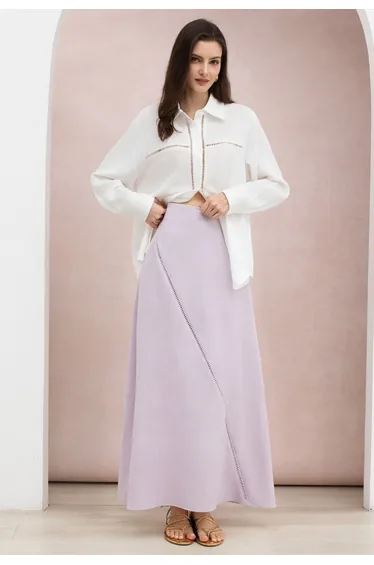 Ladder-Lace Detail A-Line Maxi Skirt in Lilac for Brunch Dates & Coastal Getaways