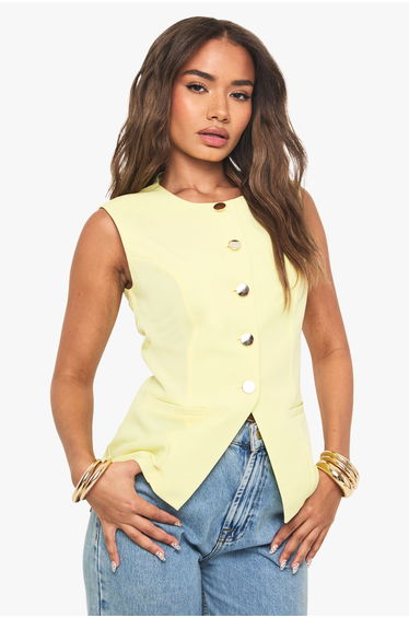 Gold Button Tailored Waistcoat - lemon