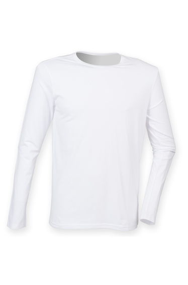 Skinnifit Mens Feel Good Long Sleeved Stretch T-Shirt - White