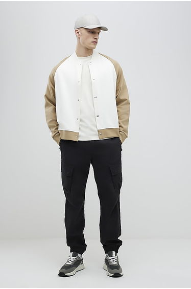 Cream Regular Fit Colour Block Bomber Jacket