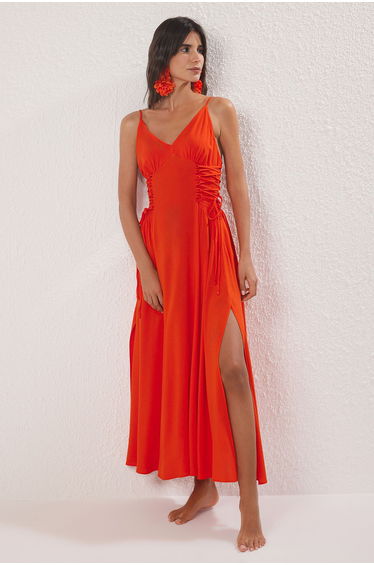 Floral Pattern Maxi Woven Beach Dress