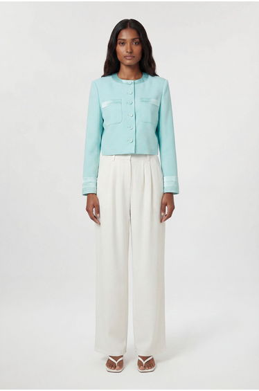 Satin Tux Tailored Collarless Cropped Blazer
