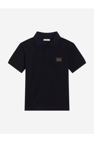 Dolce & Gabbana Boys Plaque Logo Polo Shirt In Navy