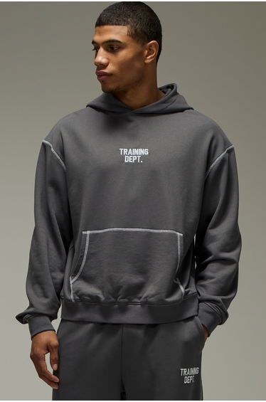 Training Dept Oversized Contrast Stitch Hoodie - charcoal