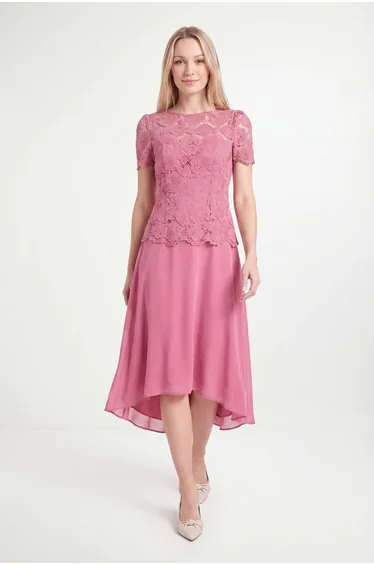 Petite Lace Overlay Midi Dress