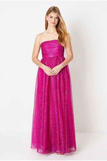 Debut London by Coast Glitter Mesh Bandeau Full Skirted Prom Dress - pink