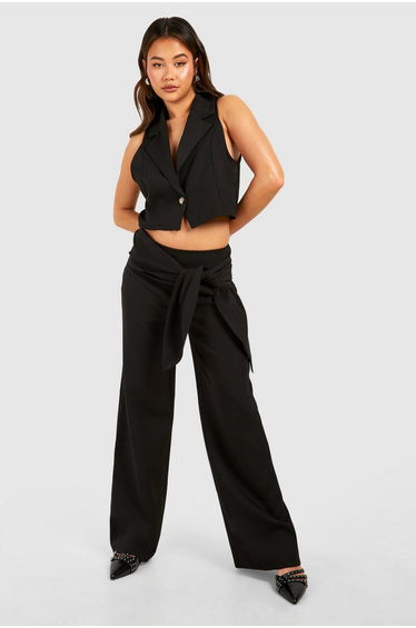 Drape Side Wide Leg Trousers - black