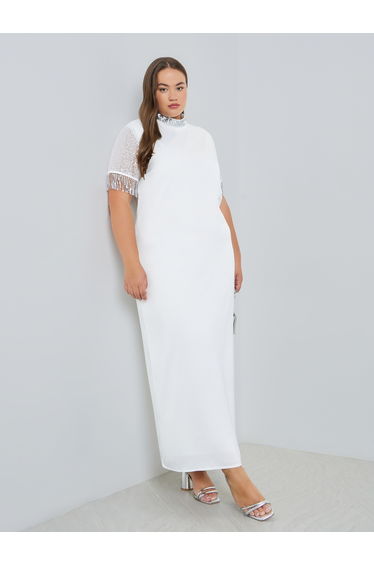 Plus Size Off-White Embellished Shift Maxi Dress
