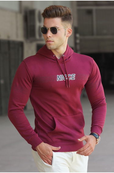 Claret Red Printed Men's Hoodie