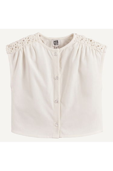 Cotton MacramÃ© Shoulder Detail Sleeveless Blouse