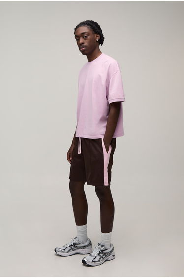 Regular Fit Stripe Tricot Jersey Shorts - chocolate