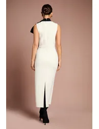 Lisa Tan Stretch Crepe Organza bow Column Midi Dress - 2