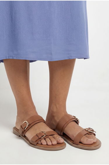 Good For The Sole: Heidi Faux leather Double Buckle Comfort Mules
