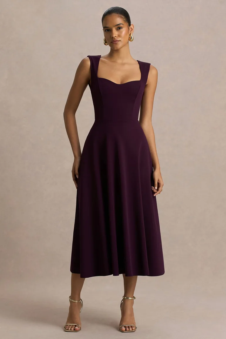 فستان ميدي بياقة سويتهارت - أحمر