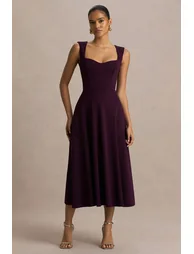 فستان ميدي بياقة سويتهارت - أحمر