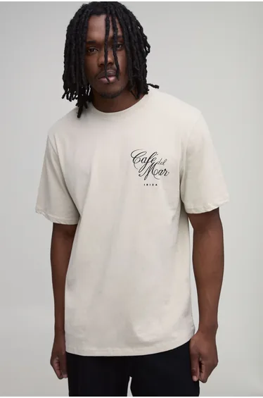 Tall Oversized Cafe Del Mar License Print T-shirt - stone