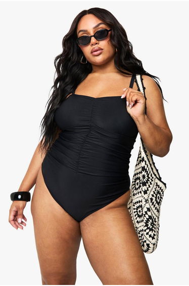 Plus Tummy Control Ruched Front Swimsuit - black