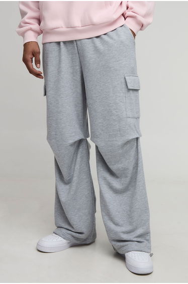 Wide Leg Cargo Pocket Toggle Raw Waistband Jogger - grey marl