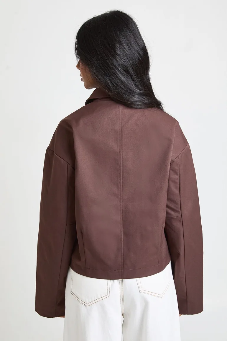 جاكيت قصير واقي من المطر بقصة عريضة - بني - 2