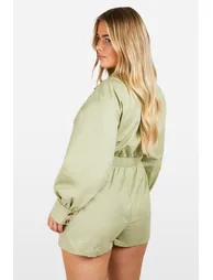 Plus Utility Long Sleeved Playsuit - khaki - 2